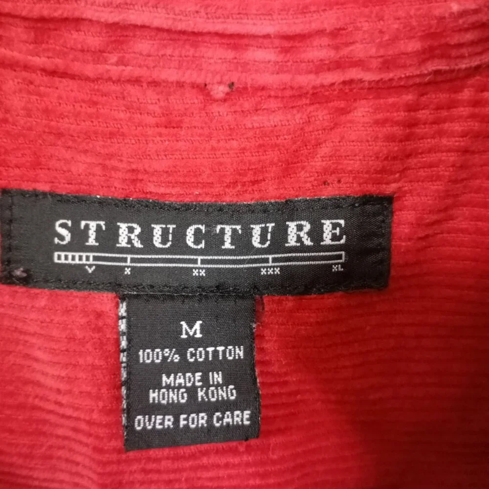 Vintage Structure Red Corduroy Half-Zip Shirt Jacket Size M Long Sleeve Casual - Picture 2 of 10